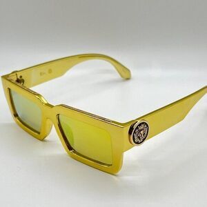Trendy Square Frame Sunglasses Yellow Mirror Lens Thick Frame Street Wear‎ Men